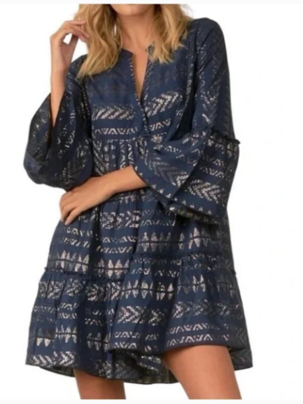 Elan Clara Dress; Navy with Gold Details; Size Small; EUC